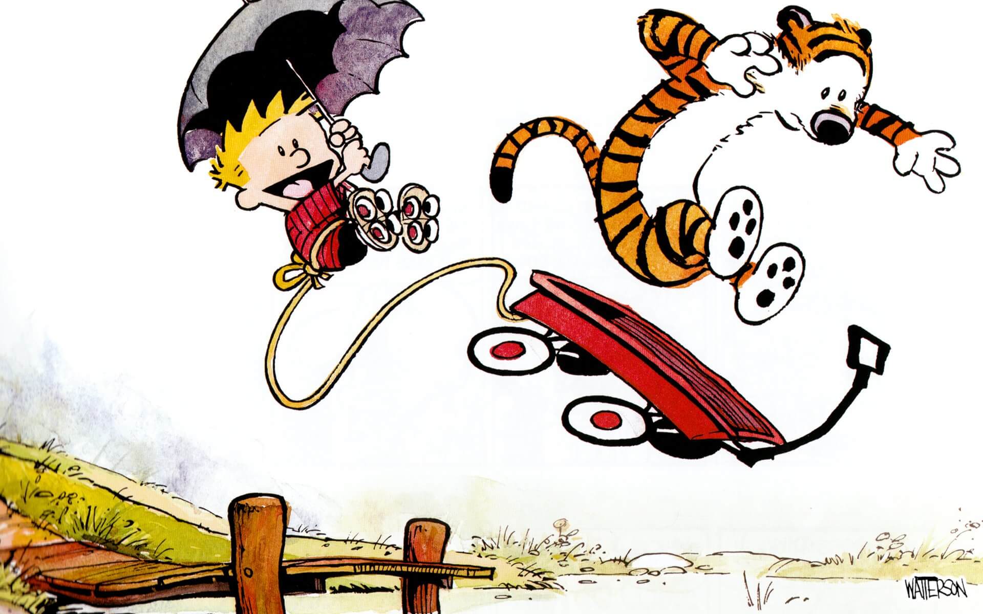 Calvin and Hobbes Red Wagon HD Wallpaper • GamePhD